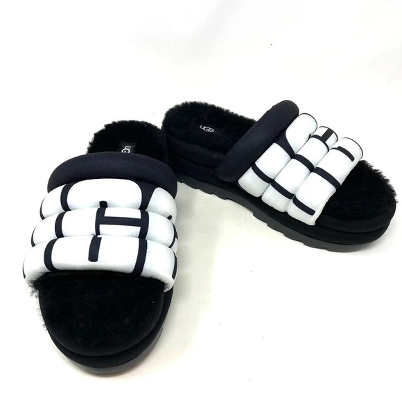 UGG Maxi Genuine Shearling Lined Sandal Black Size US 9 - Picture 3 of 7